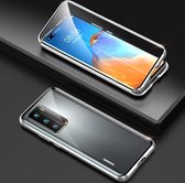 Voor Huawei P40 schokbestendig dubbelzijdig gehard glas magnetische aantrekkingskracht Case met cameralens beschermhoes (zilver)