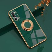 Voor OPPO Reno4 Pro 6D Galvaniseren Volledige dekking Siliconen beschermhoes met magnetische ringhouder (donkergroen)