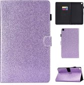 Voor Galaxy Tab A 8.0 (2019) T290 Varnish Glitterpoeder Horizontaal Flip Leather Case met houder en kaartsleuf (paars)