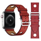 Modieuze enkele cirkel drie gaten lederen horlogebandje voor Apple Watch Series 5 & 4 40mm / 3 & 2 & 1 38mm (rood)