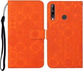Huawei P40 lite E / Y7p etnische stijl reliëf patroon horizontale flip lederen hoes met houder & kaartsleuven & portemonnee & lanyard (oranje)