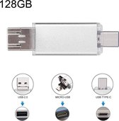 128 GB 3 in 1 USB-C / Type-C + USB 2.0 + OTG Flash Disk, voor Type-C smartphones & pc-computer (zilver)