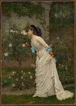 Kunst: Vrouw ruikend aan rozen van Auguste Toulmouche. Schilderij op canvas, formaat is 75x100 CM