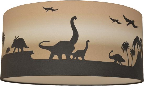 Land of Kids Dino Lamp Jaxx - Dinosaurus Lamp plafond voor de Dino Kamer – Diffuser Sluitplaat – Silhouet lamp Dinosaurussen zwart camel