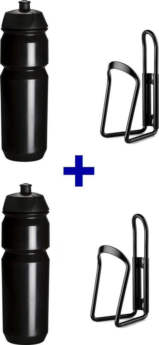 set Bidonnen met aluminium bidonhouders - bestaande uit 2x 750ml Tacx Shiva bidons met bidonhouder - Zwart — afbeelding 3