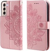 Voor Samsung Galaxy S21+ 5G 7-bloemblaadje Bloemen Embossing Patroon Horizontale Flip PU Lederen Case met Houder & Kaartsleuven & Portemonnee & Fotolijst (Rose Goud)