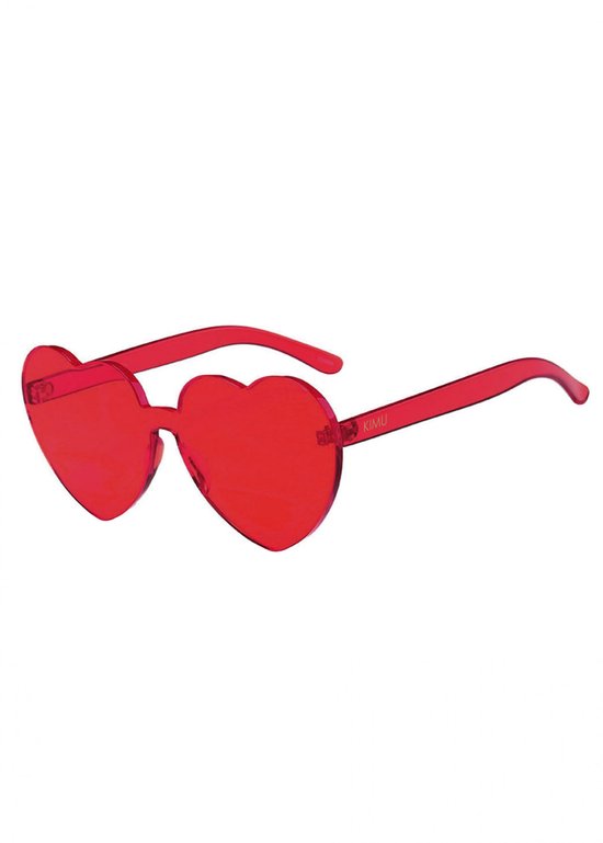 KIMU Hartjes Bril Transparant Groot - Rode Glazen - Zonnebril Groot Zonder Montuur Hippie Influencer Vintage Rood Doorschijnend Festival