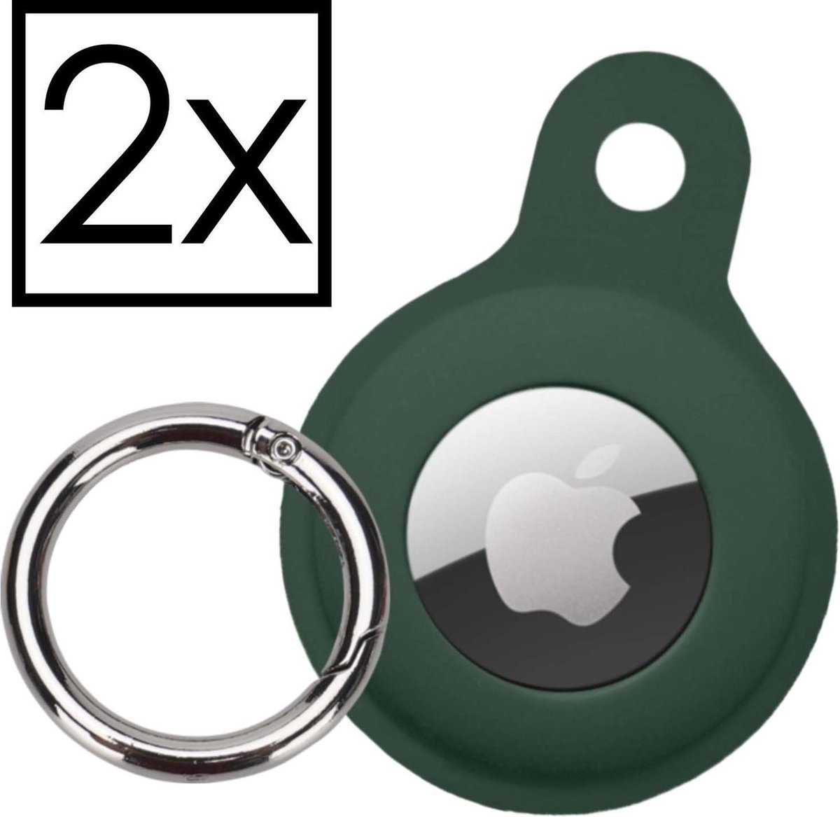 Hoesje Geschikt voor Apple AirTag-Sleutelhanger Houder Siliconen Hoes - Hoes Geschikt voor Apple AirTag Hoesje - Donkergroen - 2 PACK
