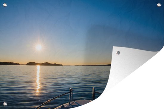 Affiche de jardin coucher de soleil d'un bateau à moteur 180x120 cm - Toile de jardin / Toile d'extérieur / Peintures d'extérieur (décoration de jardin) XXL / Groot format!