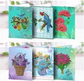Cartes de Peinture de diamants - Set de Cartes de vœux de 6 cartes de Fleurs - Pack de passe-temps - Pack de peinture au Diamond complet