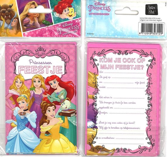 Cartes d'invitation Princesses lot de 8