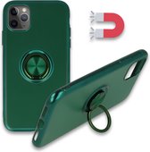 Apple iPhone 12 & iPhone 12 Pro Hoesje Groen - Siliconen Back Cover met Ring Kickstand - Geschikt voor Magneet Houders