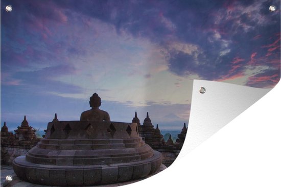 Muurdecoratie Borobudur bij zonsopkomst - 180x120 cm - Tuinposter - Tuindoek - Buitenposter