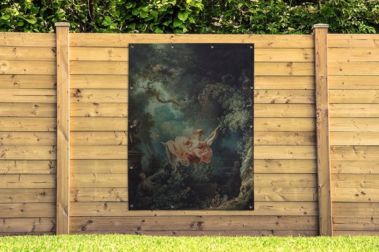 Affiche de jardin Jean-Honoré Fragonard - La balançoire - Peinture de Jean-Honoré Fragonard affiche de jardin toile en vrac 120x160 cm - Toile de jardin / Toile d'extérieur / Peintures d'extérieur (décoration de jardin) XXL / Groot format!