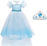 Elsa jurk Droom jurk sterren met sleep + kroon maat 116-122 (120) Prinsessen jurk verkleed jurk verkleedkleding