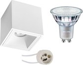 PHILIPS - Opbouwspot Set - MASTER 927 36D VLE - Primux Cliron Pro - GU10 Fitting - DimTone Dimbaar - Opbouw Vierkant - Mat Wit - 4.9W - Warm Wit 2200K-2700K - Verdiept - 90mm