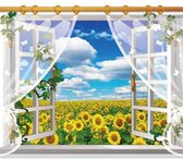 Muursticker | 3D | vinyl | kamer | raam| natuur | veld |zonnebloemen | zomer |uitzicht |6 van 20