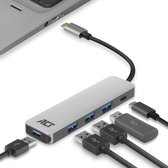 USB C Hub – 4-port USB 3.0 – 1-port USB C 60W PD – Premium aluminium behuizing – ACT AC7053