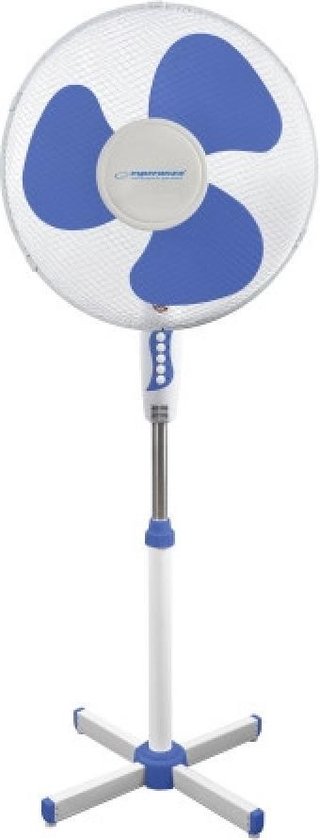 Staande ventilator Esperanza Hurricane 130 cm, 40 cm bladen, 3 snelheden, verstelbaar, wit/blauw, veilig en stil