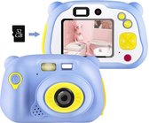 Digitale kindercamera inclusief video mogelijkheid - klein en handzaam - Blauw - 32GB geheugenkaart inbegrepen -  8 scèneselecties, autofocus, zelfontspanner en time-lapse-opnamen,