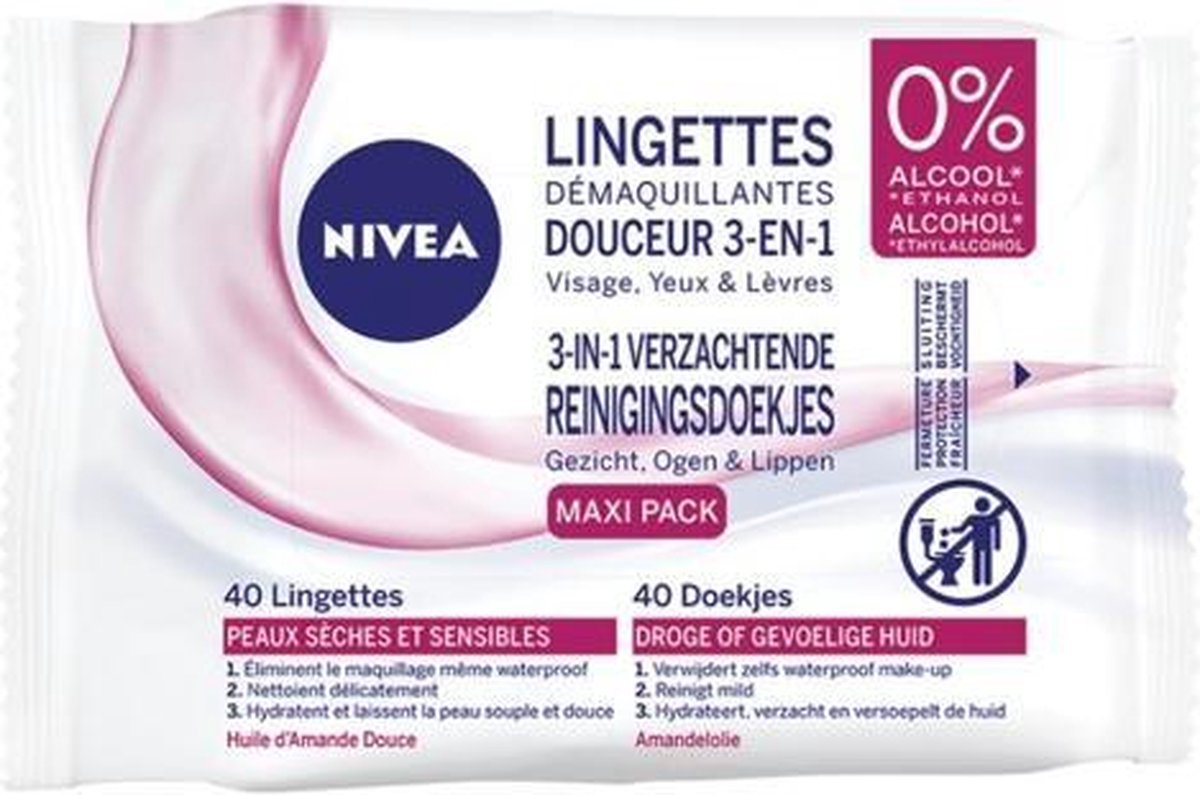 NIVEA - Daily - Essentials - 3in1 - Gezichtsreinigingsdoekje - 40 stuk(s) – 4 Pack