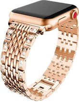 Geschikt voor Apple Watch bandje 42 / 44 / 45 mm - Series 1 2 3 4 5 6 7 SE - Smartwatch iWatch horloge band - 42mm 44mm 45mm - Fungus - RVS metaal - Rosegoud - Glitter blok