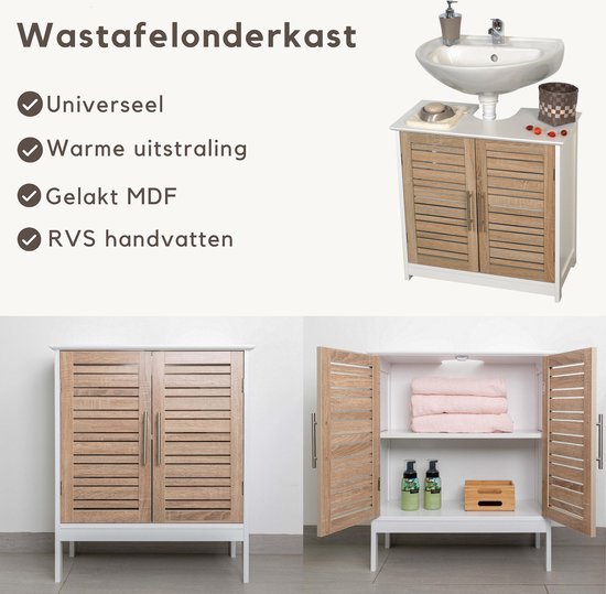 Domodomo Badkamerkast met wastafel, 85 x 50 x 25,5 cm, staande badkamerkast en onderkast, gelakt, elegante set met keramische wastafel (witte ronde handgreep