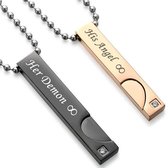 His Angel & Her Demon Hartjes Ketting Set - Liefdes Cadeau - Romantisch Cadeau - Geschenkset Mannen Vrouwen - Cadeau voor Vrouw - Mannen Cadeautjes - Valentijnsdag voor Mannen - Va