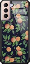 Samsung S21 hoesje glass - Fruit / Sinaasappel | Samsung Galaxy S21  case | Hardcase backcover zwart