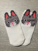 Leuke dieren enkelsokken Catroon style sokken - Wit met grijs - Unisex Maat 35-39