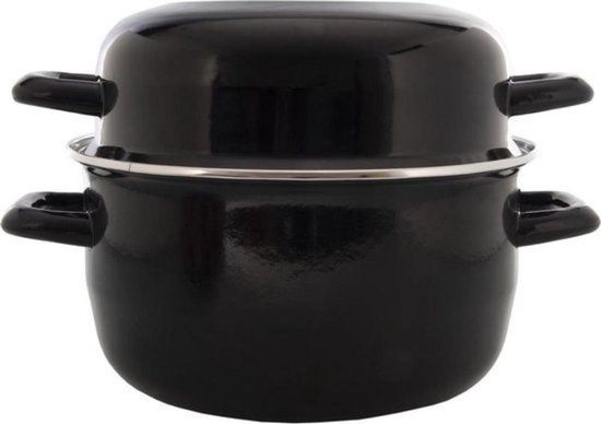 Foto: Otix mosselpan mosselpot inductie alle warmtebronnen zwart emaille 24x24x21cm