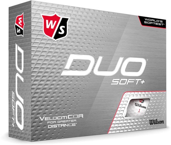 Doos Wilson Duo Soft+ golfballen met tekst 'World's Softest'.