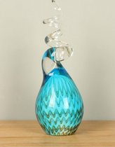 Object glas NZA-111, glassculptuur blauw, glasdruppel blauw, glazen krul