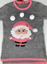 Kersttrui - Kerstman - Grijs / Roze - Polyester - Maat L