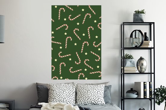 Stickers muraux - Noël - Canne en bonbon - Motif - 80x120 cm - Feuille adhésive