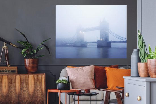 Stickers muraux - Film autocollant - Tower Bridge à Londres obscurci par le brouillard - 120x90 cm - Film adhésif - Stickers muraux Chambre d'enfant - Papier peint autocollant