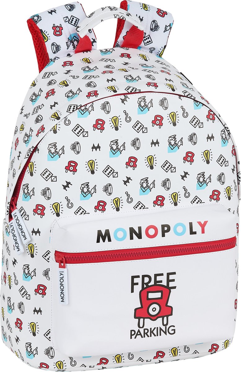 Monopoly Rugzak Free Parking - 41 x 31 x 16 cm - Wit