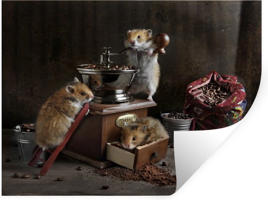 Muurstickers - Sticker Folie - Stilleven van hamsters die koffie maken - 120x90 cm - Plakfolie - Muurstickers Kinderkamer - Zelfklevend Behang - Zelfklevend behangpapier - Stickerfolie