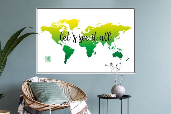 Stickers muraux - Wereldkaart - Vert - Boussole - 90x60 cm - Film adhésif