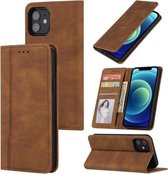 Huid Voel Druk Lijn Magnetische Horizontale Flip Lederen Hoes Met Houder & Kaartsleuf & Portemonnee & Fotolijst Voor iPhone 12 Pro Max (Bruin)