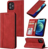 Skin Feel Pressure Line Magnetische horizontale flip lederen tas met houder & kaartsleuf & portemonnee & fotolijst voor iPhone 12 Pro Max (rood)