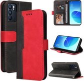 Voor OPPO Reno6 5G Zakelijke Stiksels-Kleur Horizontale Flip PU Lederen Case met Houder & Kaartsleuven & Fotolijst & Lanyard (Rood)