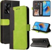 Voor OPPO A74 4G/F19 4G Zakelijke Stiksels-Kleur Horizontale Flip PU Lederen Case met Houder & Kaartsleuven & Fotolijst & Lanyard (Groen)