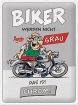 MOTOmania Biker werdennicht grau - das ist chrom. Metalen wandbord in reliëf 30 x 40 cm.