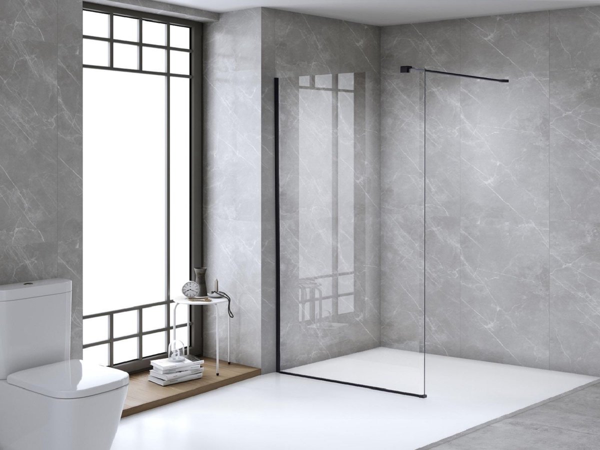 Mawialux douchewand 120x195cm - 8mm veiligheidsglas met nano coating - Mat zwart - Miami 120 MZ