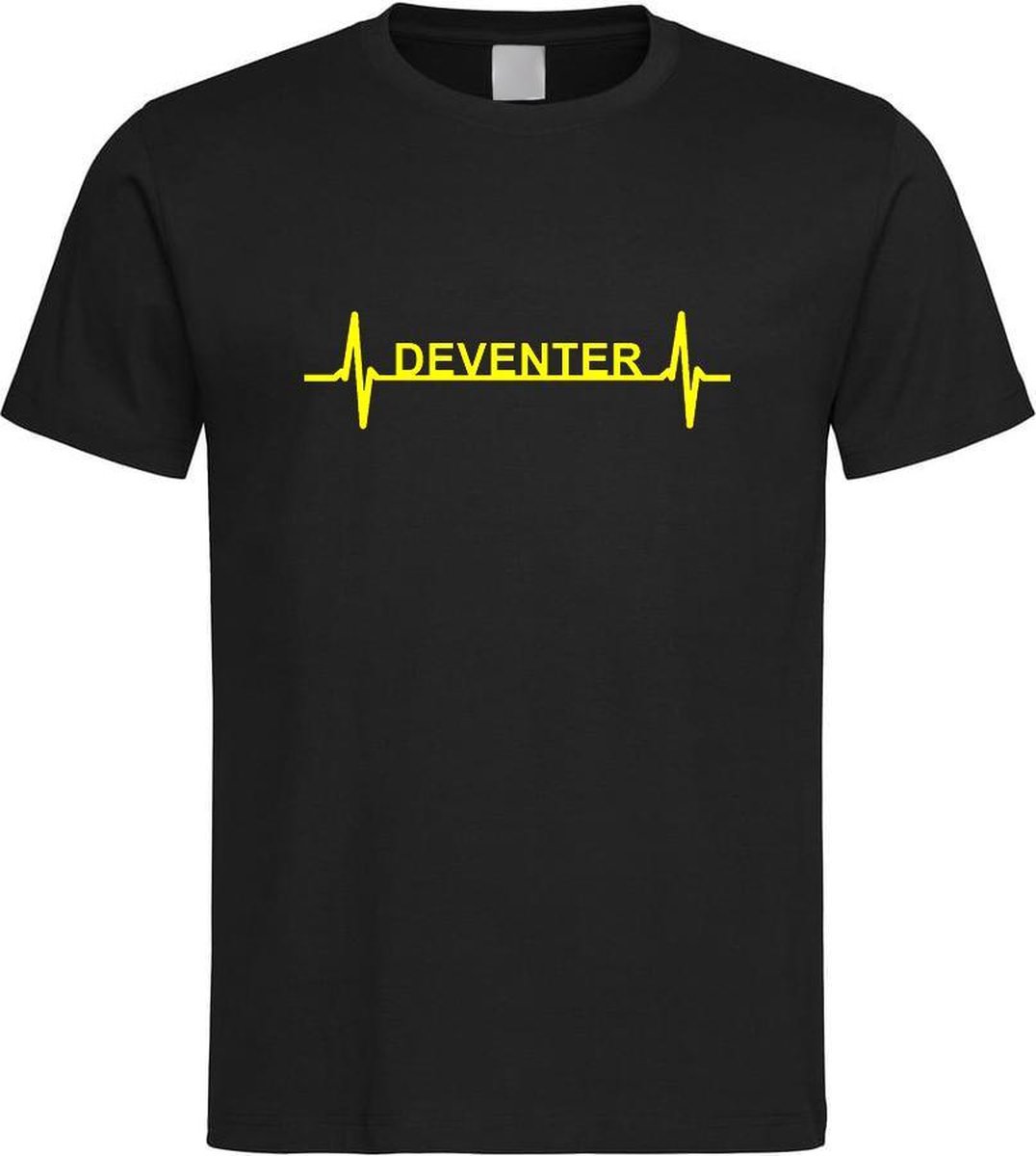 Zwart T-Shirt met “ Deventer hartslag “ print Geel Size XXL
