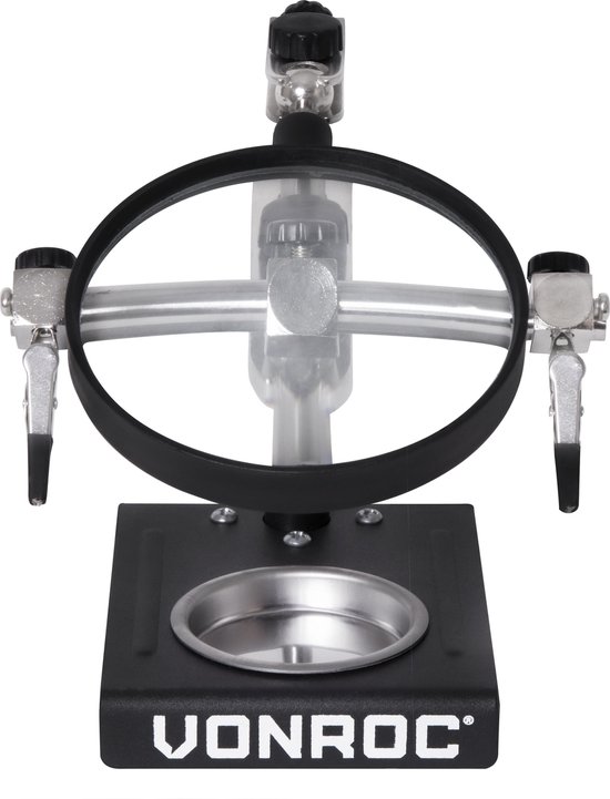 VONROC Derde hand met vergrootglas – Incl. 2 verstelbare armen, zware voet en opvang bakje