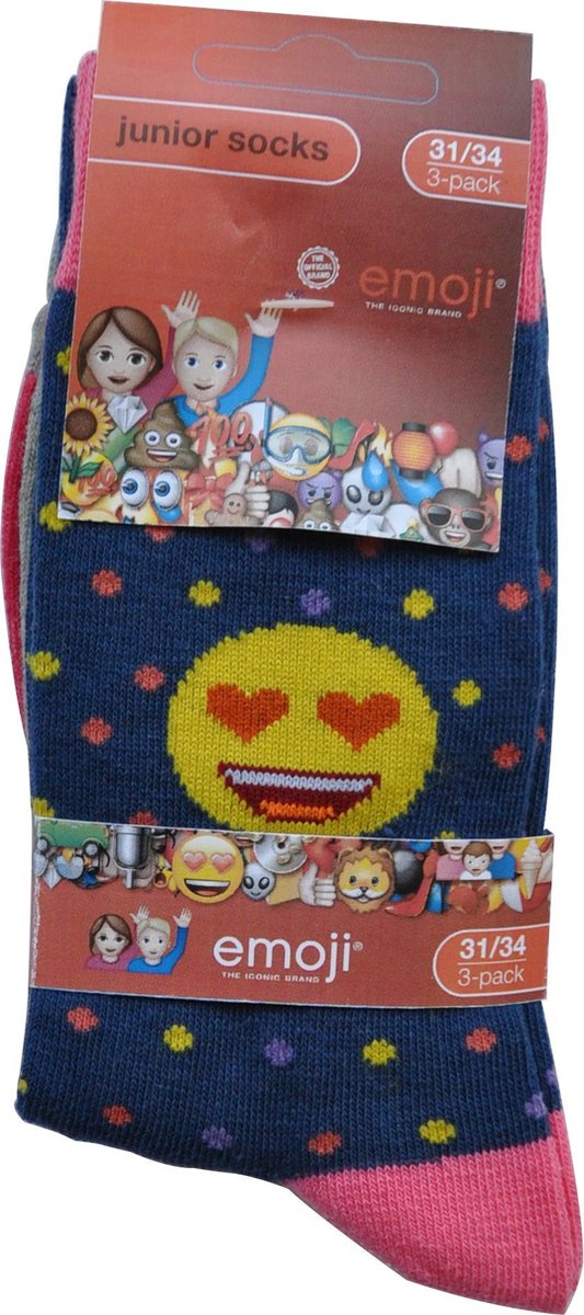 Emoji meisjessoken - Multipack 2x 3 paar kousen - maat 35/38 - leuke smiley print - multicolor