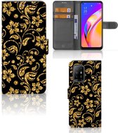 Telefoonhoesje OPPO Reno5 Z | A94 5G Bookcase Cadeau voor Oma Gouden Bloemen