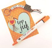 Cadeausetje Sleutelhanger + kaart “Topjuf” chocolade - Einde schooljaar cadeau - Cadeau voor de juf